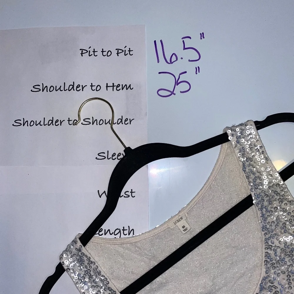 J. Crew Sequin Tank Top Sparkle Party Festive Linen Blend Silver Cream M…